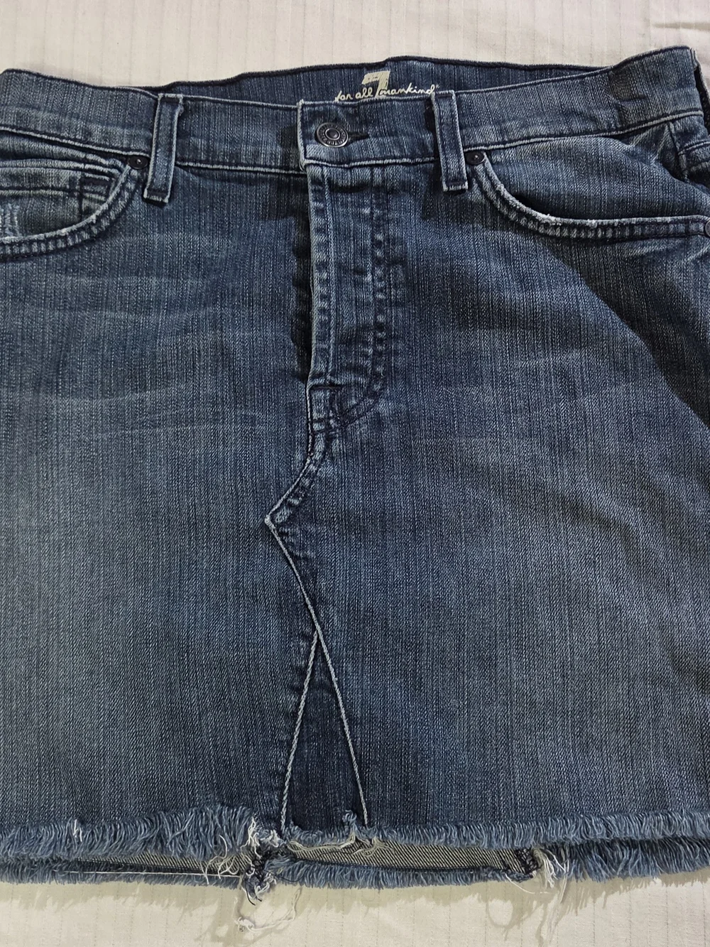 7 For All Mankind Navy Blue Distressed Denim Skirt